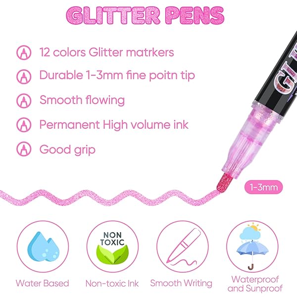 OLINGYOU GLITTER MARKER PENS,36 COLORS SELF-SHIMMER METALLIC MARKERS,GLITTER PAINT PENS DIY CRAFTS GREETING BIRTHDAY CARDS, MAKING POSTER,ALBUM,SCRAPBOOKING,WOOD,MUGS