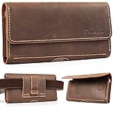 Gentlestache Leather Phone Holster for iPhone 15 Pro Max & Galaxy S24 Ultra - Two Pocket Phone Pouch with Thick Case, Dark Brown
