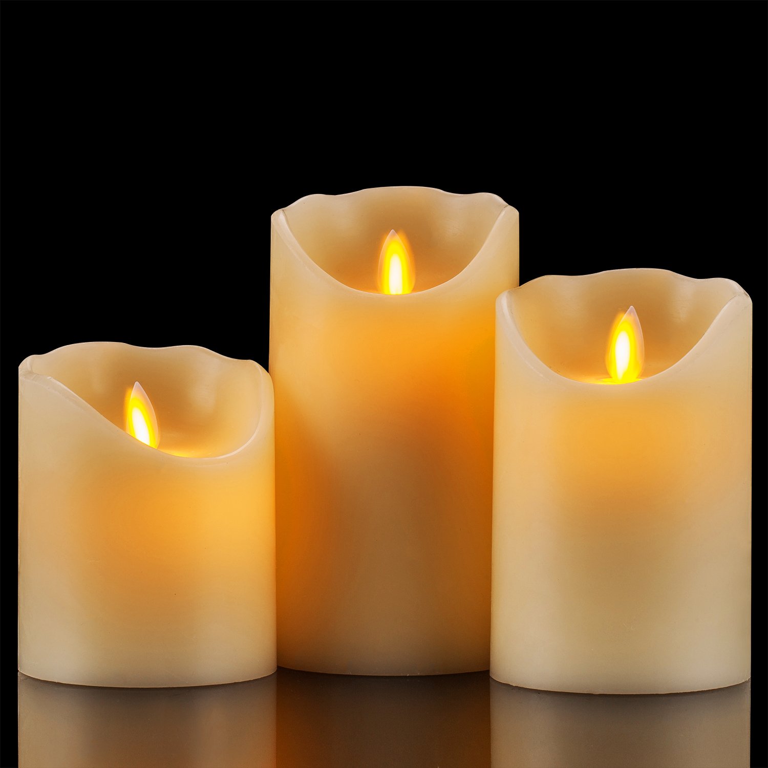 Flameless Candles 4" 5" 6" Set of 3 Ivory Dripless Real Wax Pillars