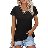 Cap Sleeve Tops for Women Lace V Neck Shirts Boho Short Sleeve Blouses Casual Summer Outfits Beach Vacation Clothes