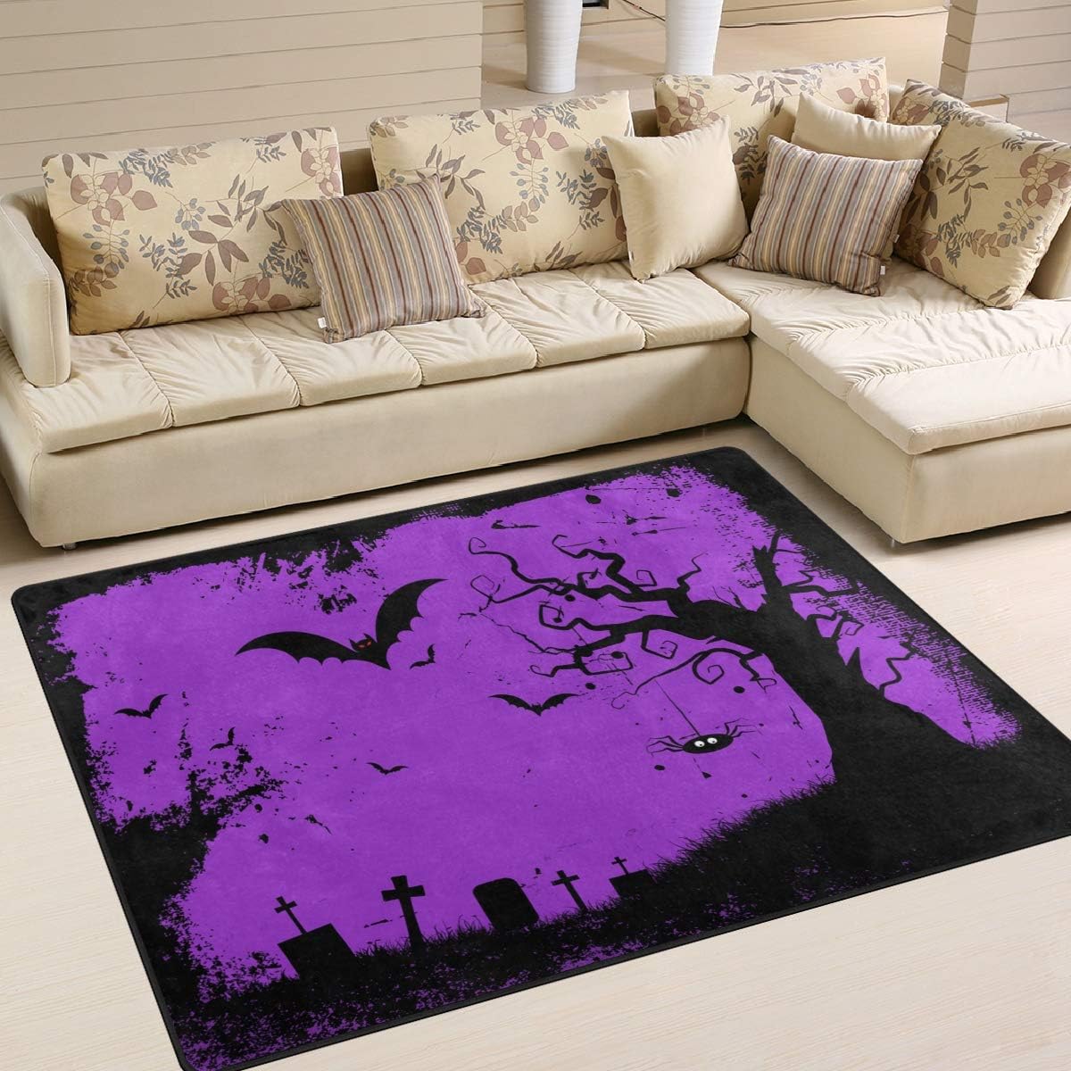 Amazon Com Purple Halloween Bat Spider Web Area Rugs 7 X 5 Door