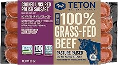Teton Waters Ranch 100% Grass-Fed Beef Polish Sausage Links, Cooked Uncured Smoked Sausage, No Sugar Added, Certified Humane 