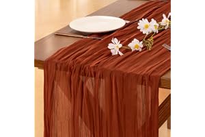 Fall Table Runner Terracotta Cheesecloth Boho Wedding Thanksgiving Decor | Friendsgiving Rustic Gauze 10FT Cheese Cloth 120 Inch Farmhouse Dining Runner for Baby Shower Holiday Party Home Decorations