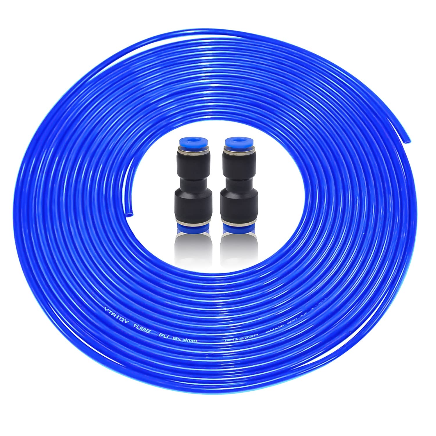 HERKINDNESS 10m Hose Pipe Air Pipe, 6mm Blue PU Polyurethane Tube, 6mm OD X 4mm ID, Air Compressor Hose, with 2 Connectors, for Compressor Transfer or Fluid Transfer — image 1