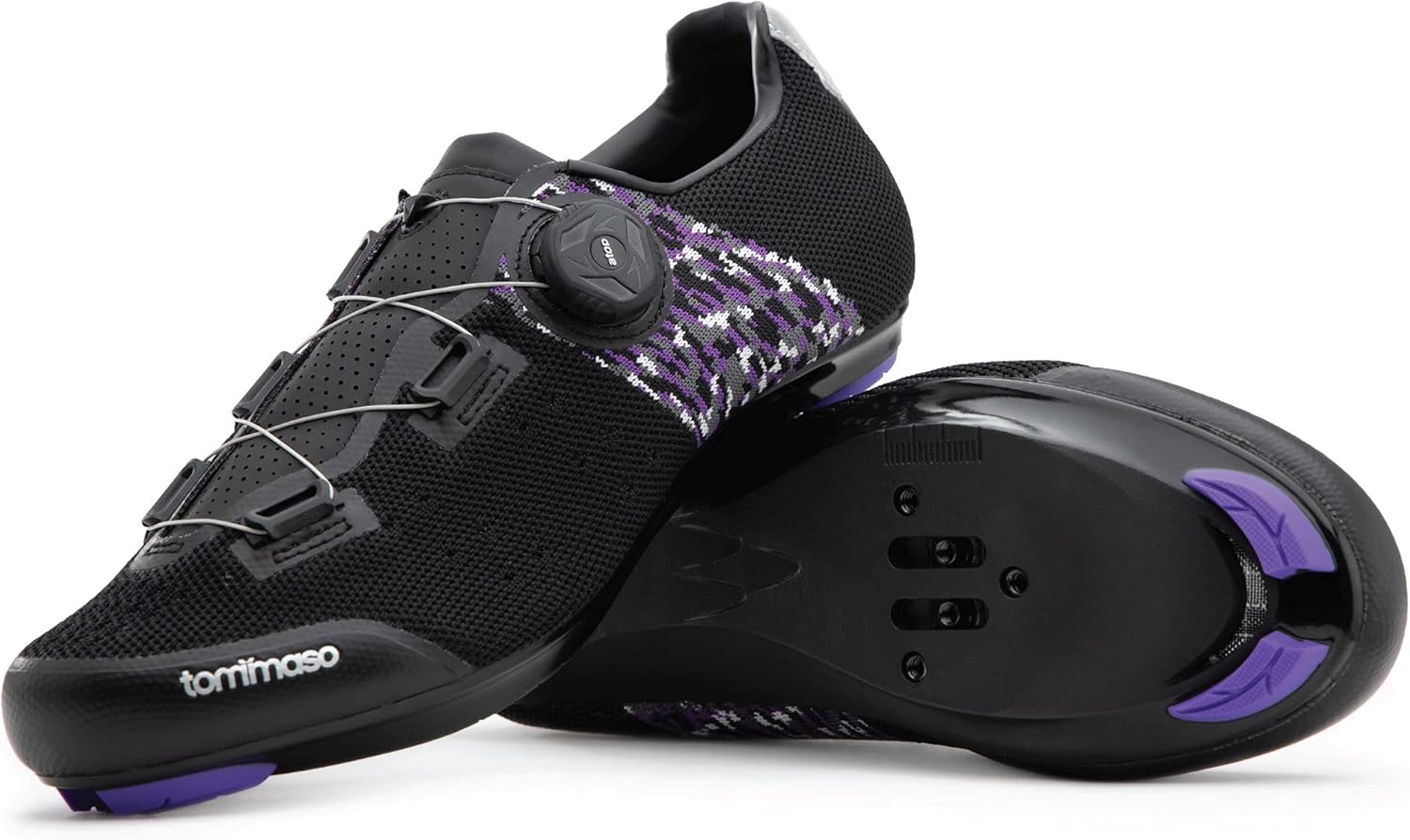  | Tommaso Pista Aria Elite Knit Quick Lace Women's Indoor Cycling Ready Cycling Shoe and Bundle with Compatible Cleat, Look Delta, SPD - Black, Purple | Cycling