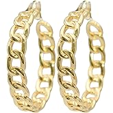 1.25" Inch Cable Wire Mesh Chain Hoop Earrings, Push Back Closures, 18k Yellow Gold Filled Plated