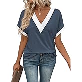 Women Summer Top V Neck Short Sleeve Blouse Casual Loose Tees Comfort Colors Tshirt 2026 Fashion Beach Vacation Clothe