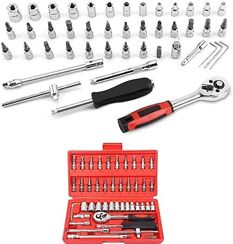 Jukmen DIY & Tools Screwdriver Set Car Repair Tool 46pcs 1/4-Inch Socket Set Car Repair Tool Ratchet Torque Wrench Combo Tools Kit Auto Repairing Tool Set Hardware Tool Kits Tool Kit Screwdriver Sets