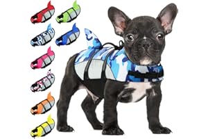 ALAGIRLS Dog Life Jacket Ripstop Shark Flotation Lifesaver Vests with Rescue Handle for Small Medium Large Dogs, Pet Safety Swimsuit for Swimming Pool Beach, Upgraded-BlueCamo M