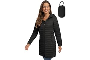 ROYAL MATRIX Packable Puffer Jacket for Women Lightweight Hooded Quilted Long Travel Puffer Coat
