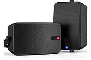 ZYUWM 400W AC-Powered Outdoor Bluetooth Speakers | Wireless Sync 100+ Speakers | IPX5 Waterproof Wall Mount | for Party, Patio, Porch, Garage (Pair, Black)