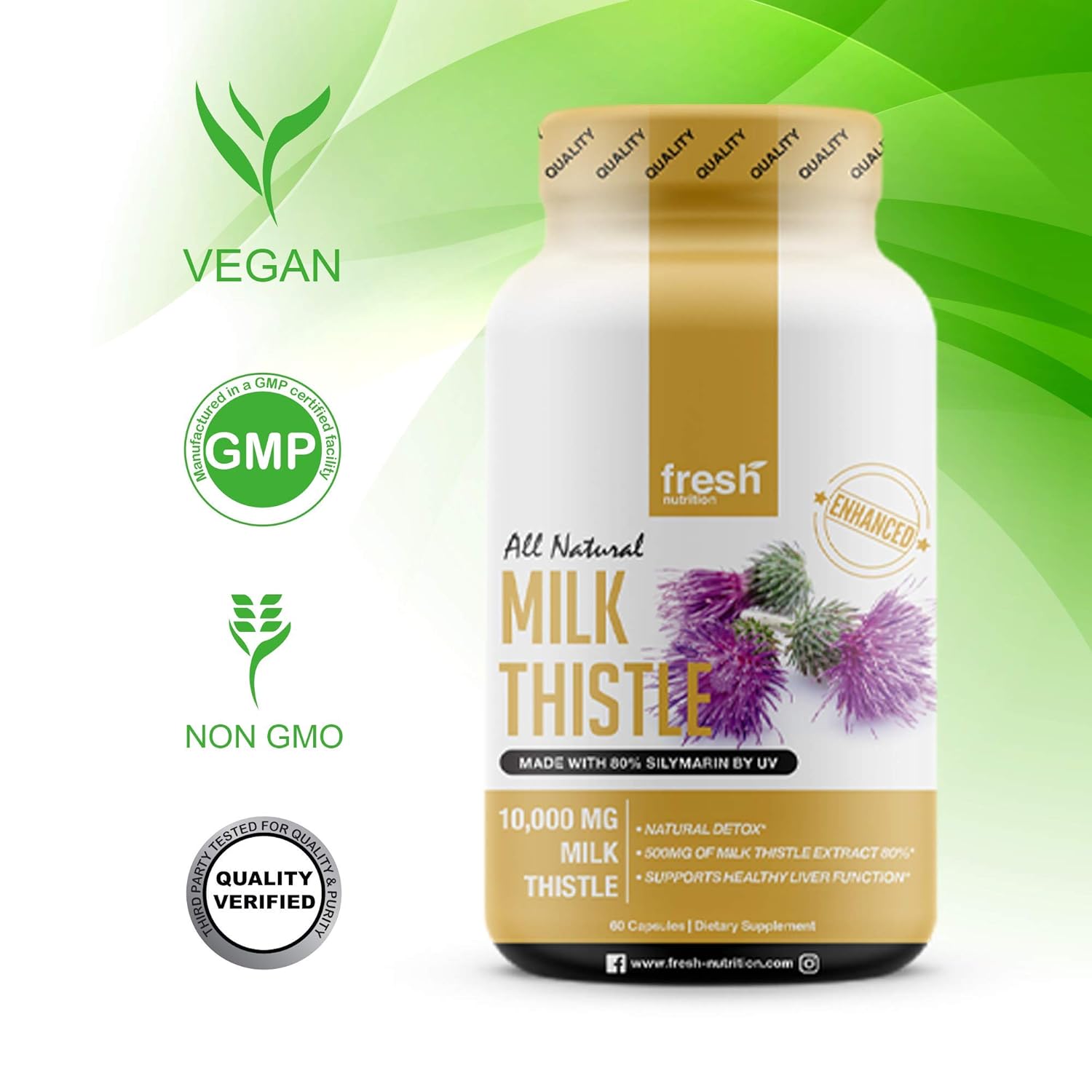 Milk Thistle Capsules Strongest Available 10,000mg 80 Silymarin