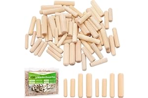 Tanbupu 230Pcs Wooden Dowels Assorted M6 M8 M10 Fluted Wood Dowels Rods Grooved Plugs Hard Wood Crafts Dowel Pegs Woodwork Pin for Crafts, Furniture, DIY Manual,Carpentry (3/8 + 5/16 + 1/4in)