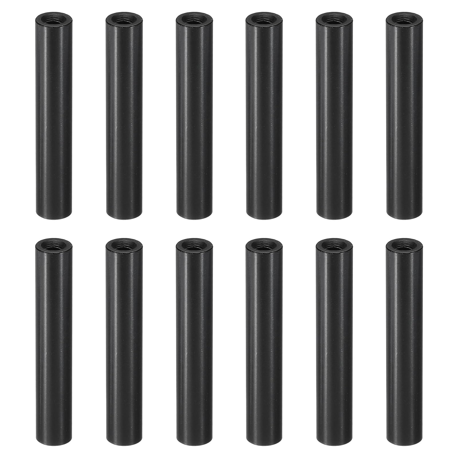 PATIKIL 12pcs M3 Metal Threaded Standoff Spacer Nuts, Round Aluminum Spacers Female Coupling Screws, 1/8" ID x 1/4" OD, Black 3x6x35mm