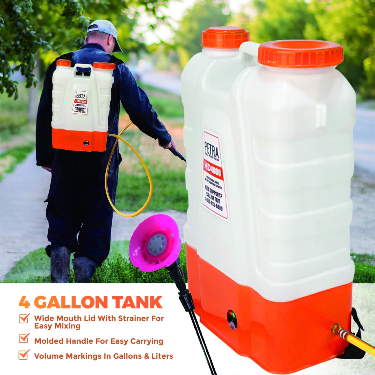 Petra 4 Gallon Battery Powered Backpack Sprayer – Extended Spray Time Long-Life Battery - New HD Wand Included, Wide Mouth Lid, Multiple Nozzles & Battery Included : Garden & Outdoor
