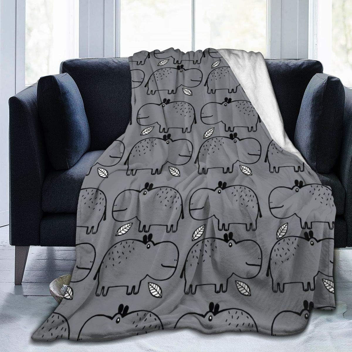 Cyloten Blanket Hippo Pattern Fleece Blanket Foldrable Throw Blanket Washable Couch Sofa Fuzzy Blanket Reversible Plush Blanket Beach Blanket for Home Office