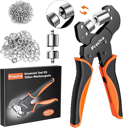 Preciva Magnetic Eyelet Punch Kit 10mm 6mm, 2 Sets Heads, 400 Grommets