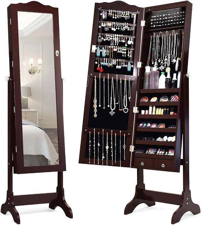 Giantex 14 LEDs Mirror Jewelry with Lock and Key