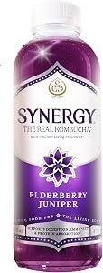 SYNERGY The Real Kombucha - Elderberry Juniper - 16 fl oz Bottle - Raw Probiotic Drink for Gut Health and Immune Support