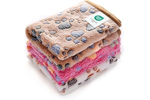 Luciphia 1 Pack 3 Blankets Super Soft Fluffy Premium Fleece Pet Blanket Flannel Throw for Dog Puppy Cat Paw Brown/Pink/White Small(23x16 inch)