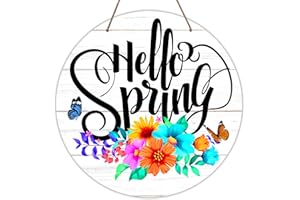 SICOHOME Hello Spring Door Sign Welcome Door Sign Round Decorative Wall Sign 11.5" Front Door Home Hanging Sign Spring Welcome Sign Front Door Decoration Gift for Front Door Signs Kitchen Living