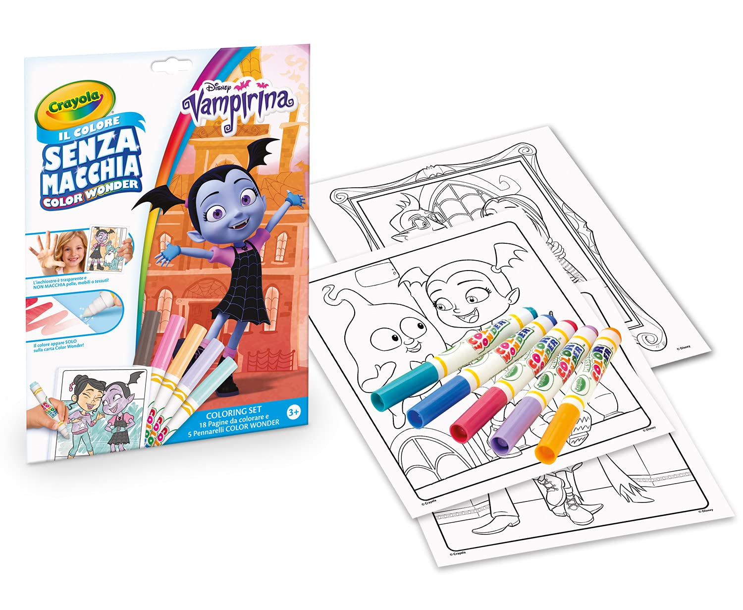 CRAYOLA - Color Wonder, Coloring Set with 18 Coloring Pages and 5 Stain Markers, Disney Vampirine Subject, 6 Pieces, 75-2396