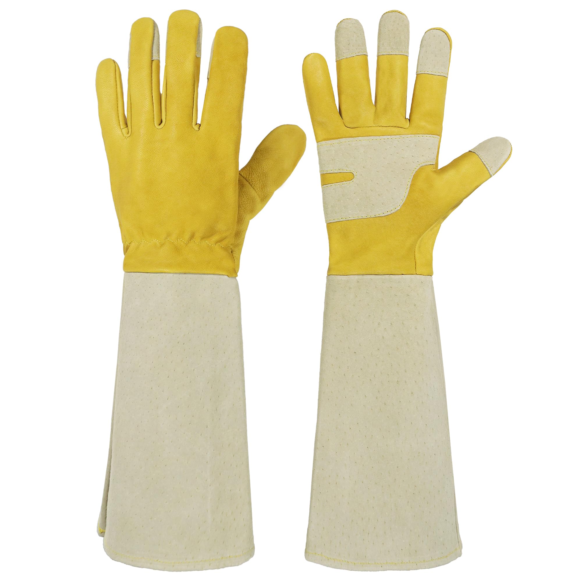 HANDLANDY Gardening Gloves for Men Women, Thorn Proof Rose Pruning Leather Long Sleeve Garden Yard Gauntlet, Best Gardener Gift (Butter Yellow, L) — image 1
