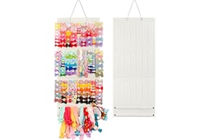JOYMOMO Bow Holder Organizer for Girls - Hanging Hair Accessories Storage for Headbands, Clips, Ties, Scrunchies (Without Bows) (Beige)