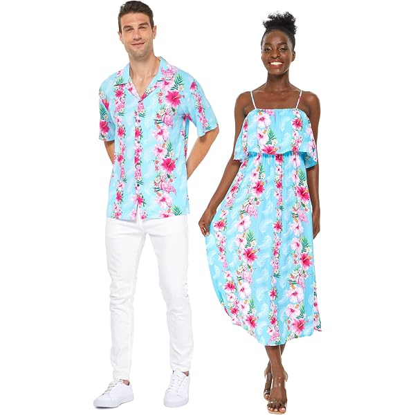 thumbnail interactive-video image 1 of Matchable Couple Hawaiian Luau Shirt Or Maxi Ruffle Dress In Lotus And Orchid White, Men Lotus And Orchid White, L 1 of 10