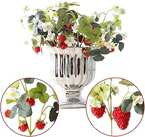 NICROLANDEE 10pcs Artificial Flowers Red Strawberry and Raspberries Fruit Real Touch Fake Silk Flowers for Holiday Garden Home Yards Office Decorations Spring Wreaths Decor