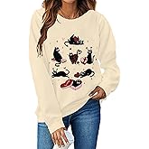 BEIDEFY Meowy Valentines Sweatshirt for Womens Cute Black Cat Love Long Sleeve Shirt Love Heart Pullover Tops