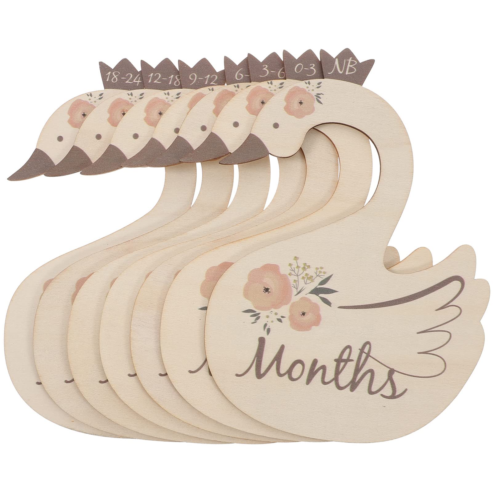 ABOOFAN Swan Shape Baby Clothes Dividers for Closet 7 Pieces Toddler Wardrobe Organizers with Age Size Labels Wooden Baby Closet Size Dividers for Nursery Storage