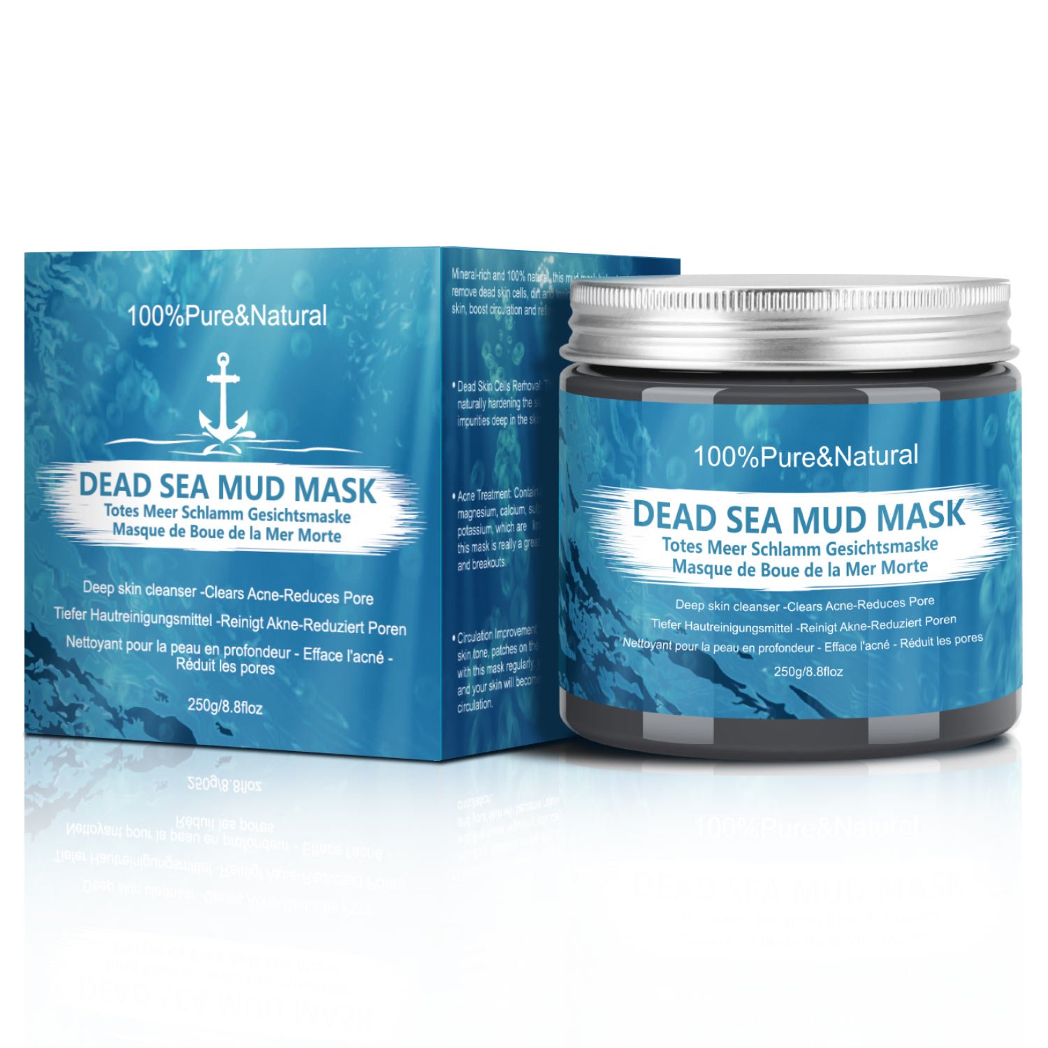 Wotek Mascarilla Facial de Barro de Mar Muerto, Mascarilla Hidratante Facial, Limpiadora Profunda - Elimina El Acné y Reduce Poro -100% Natural, Orgánica y Mineral