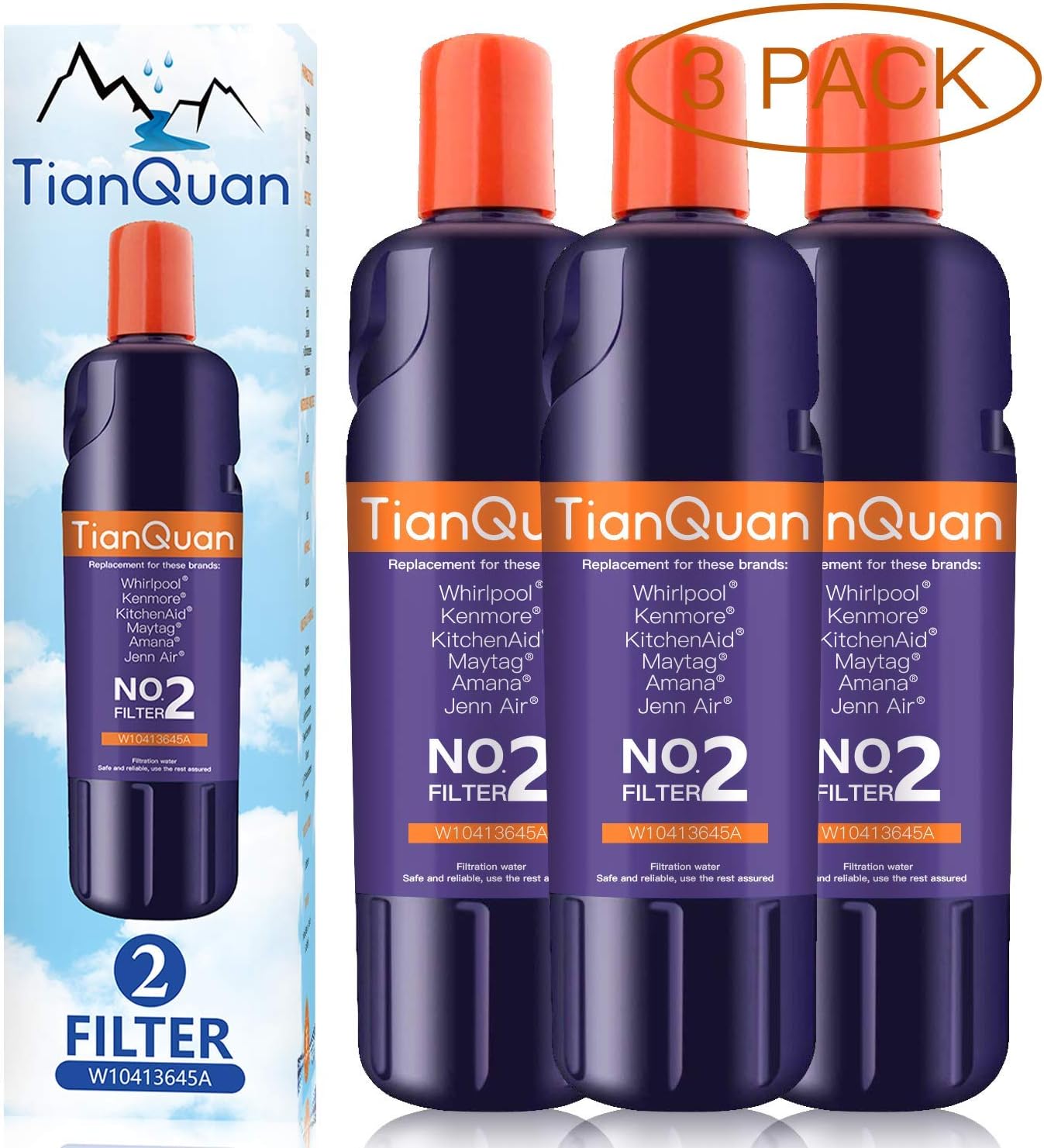 W10413645a Water Filter Cap Replacement, Compatible with EDR2RXD1 Water Filter 2 Ken-more 46-9082,Ken-more 46-9903 Water filter 645 3Pack