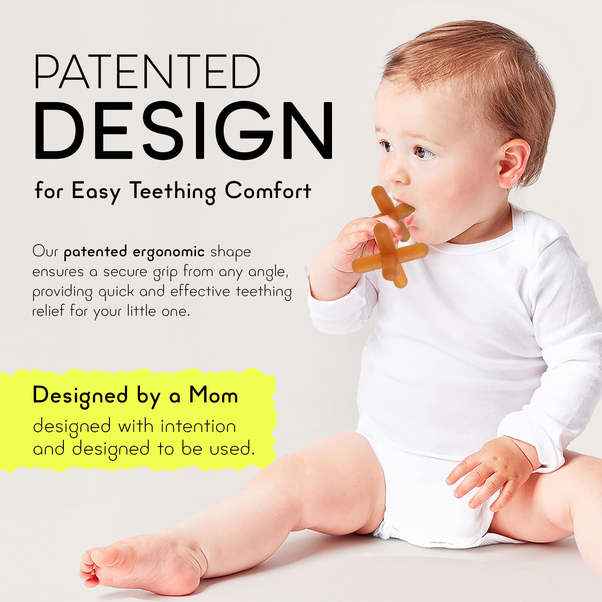 Moonjax Natural Rubber Baby Teething Toys - Baby teether for Infants, Toddlers, Newborns, CPSIA Certified