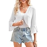 Yekaty Shrugs for Women 3/4 Sleeve Cropped Cardigan Lightweight Summer Sheer Bolero Shrug for Dresses