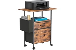 Zvivofla Mobile File Cabinet with 24'' Wide Desktop, 2 Fabric Drawer Filing Cabinet with Side Bag, Rolling Storage Organizer for Home Office, Vertical Printer Stand, Fits A4/Letter Size (Rustic Brown)