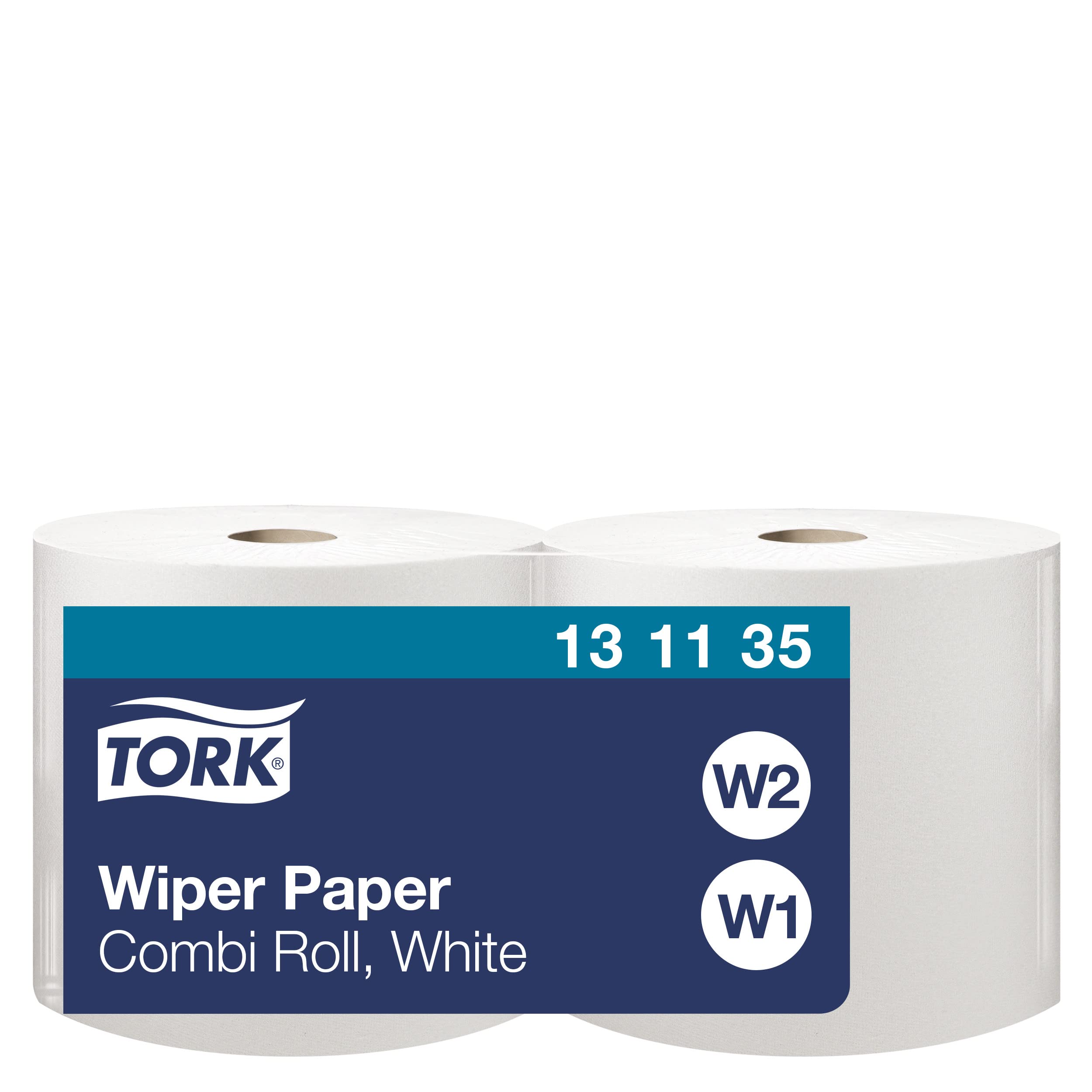 Tork 131135 Wiping Paper / 1 Ply Absorbent Paper Roll Suitable for Tork W1 and W2 Systems / White / 2 x 460m / Ø 25cm