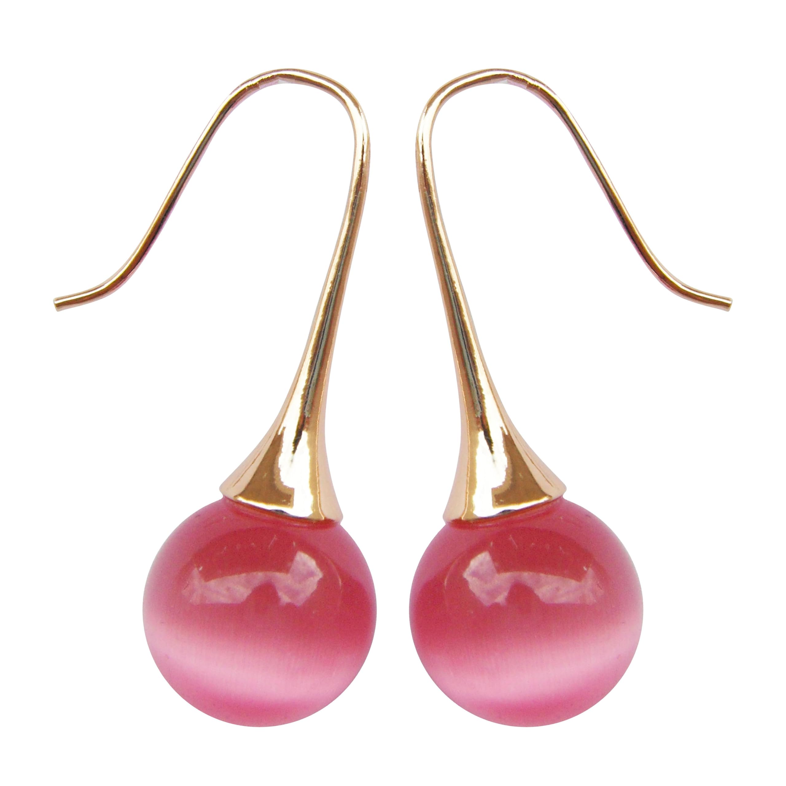 Navachi 18k Yellow Gold Plated Pink Ball Opal Agate Az1568e Dangle Drop Earrings