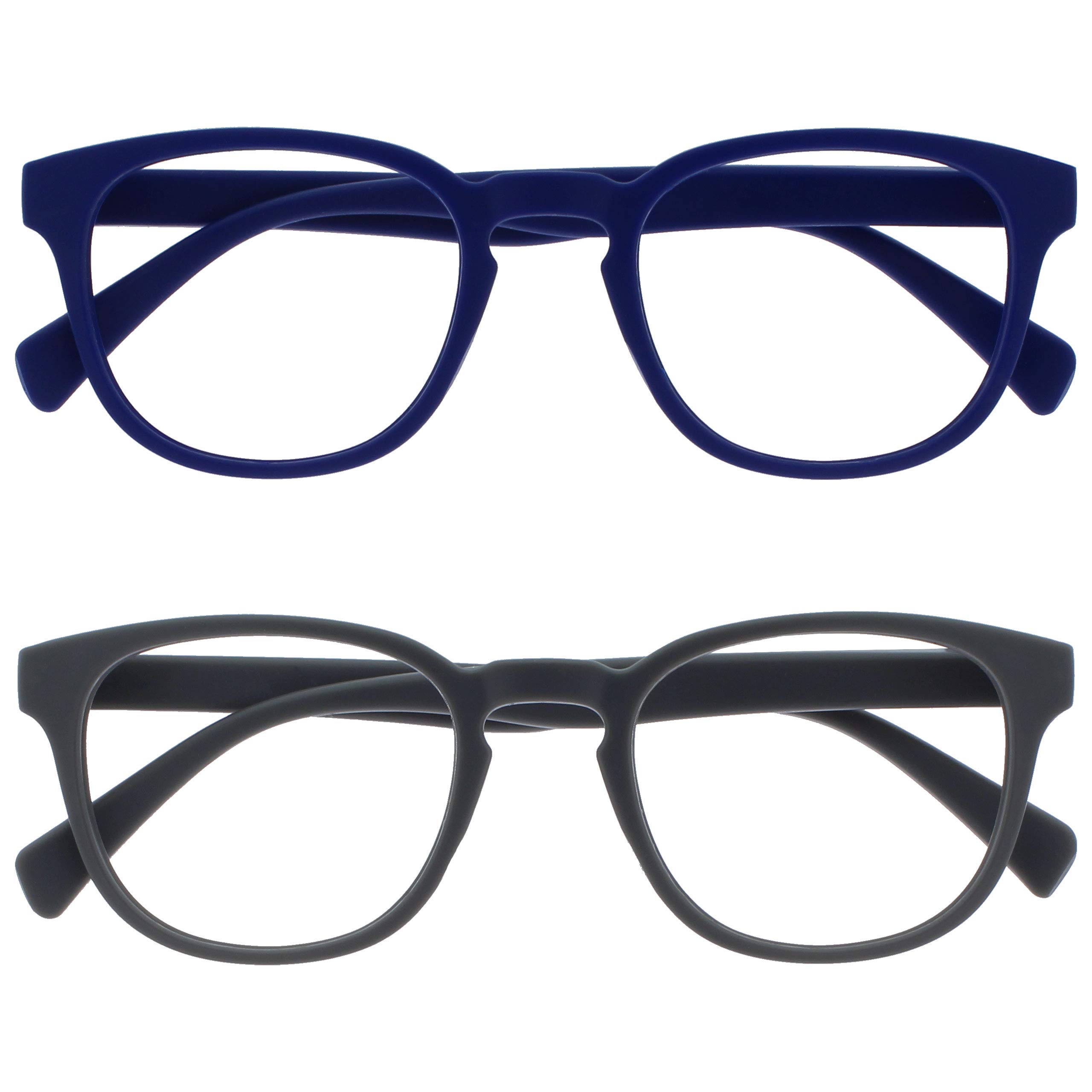 OPULIZE POP Reading Glasses for Women Men,Scratch Resistant Round Matt Frame with Spring Hinges, Blue, Grey +3.50 (Pack of 2)