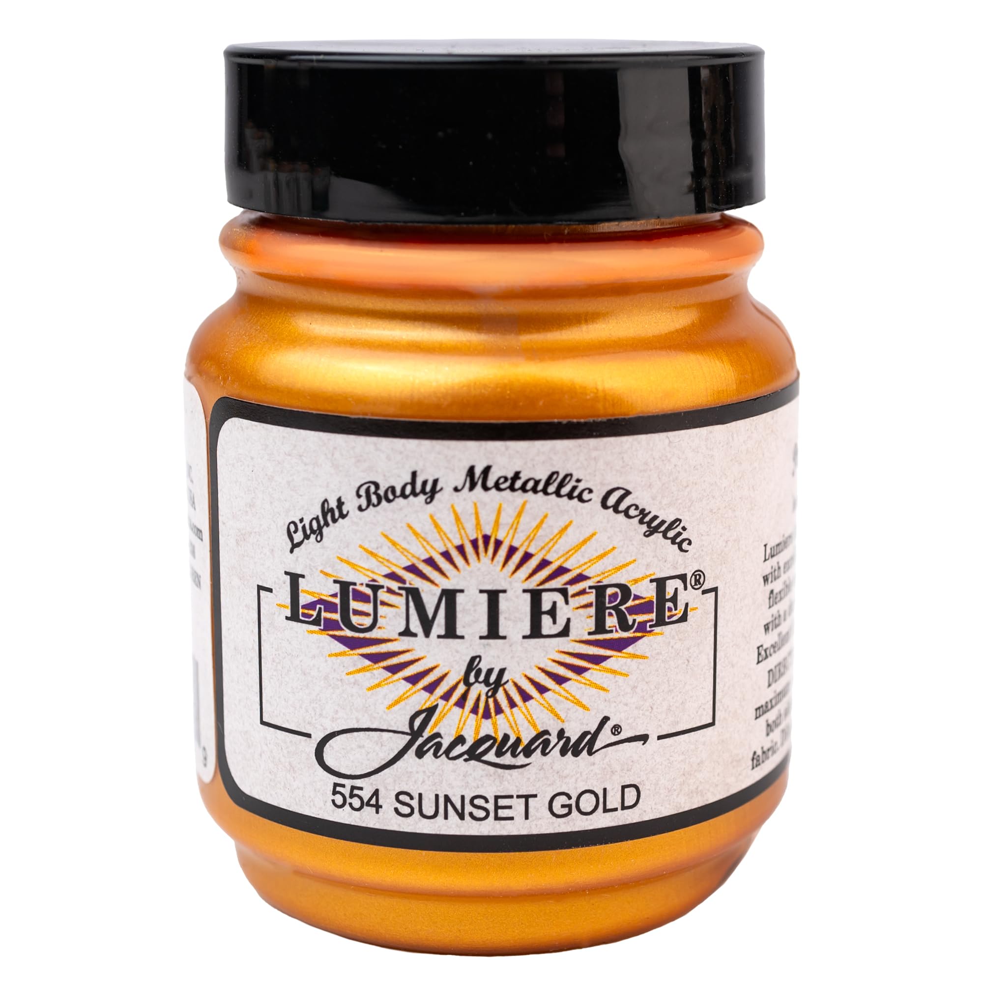 Jacquard Lumiere Metallic Acrylic Paint, Sunset Gold Shimmering Craft Pigment for Fabric, Leather, Wood & Paper, Rich Artist Colour for Creative Projects, 2.25 oz