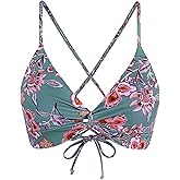 Twist Front Crisscross Back Bikini Top V Neck Self Tie Padded Swimsuit Bathing Suit Tops Only for Women