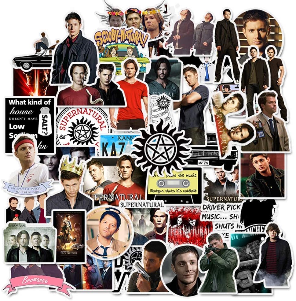 Supernatural Stickers for Laptop,TV Series Supernatural Stickers to Boys Teens Kids Men Adult 50 Stickers for Laptop Water Bottle Computer Mac Phone Case Hydro Skateboard Luggage Refrigerator