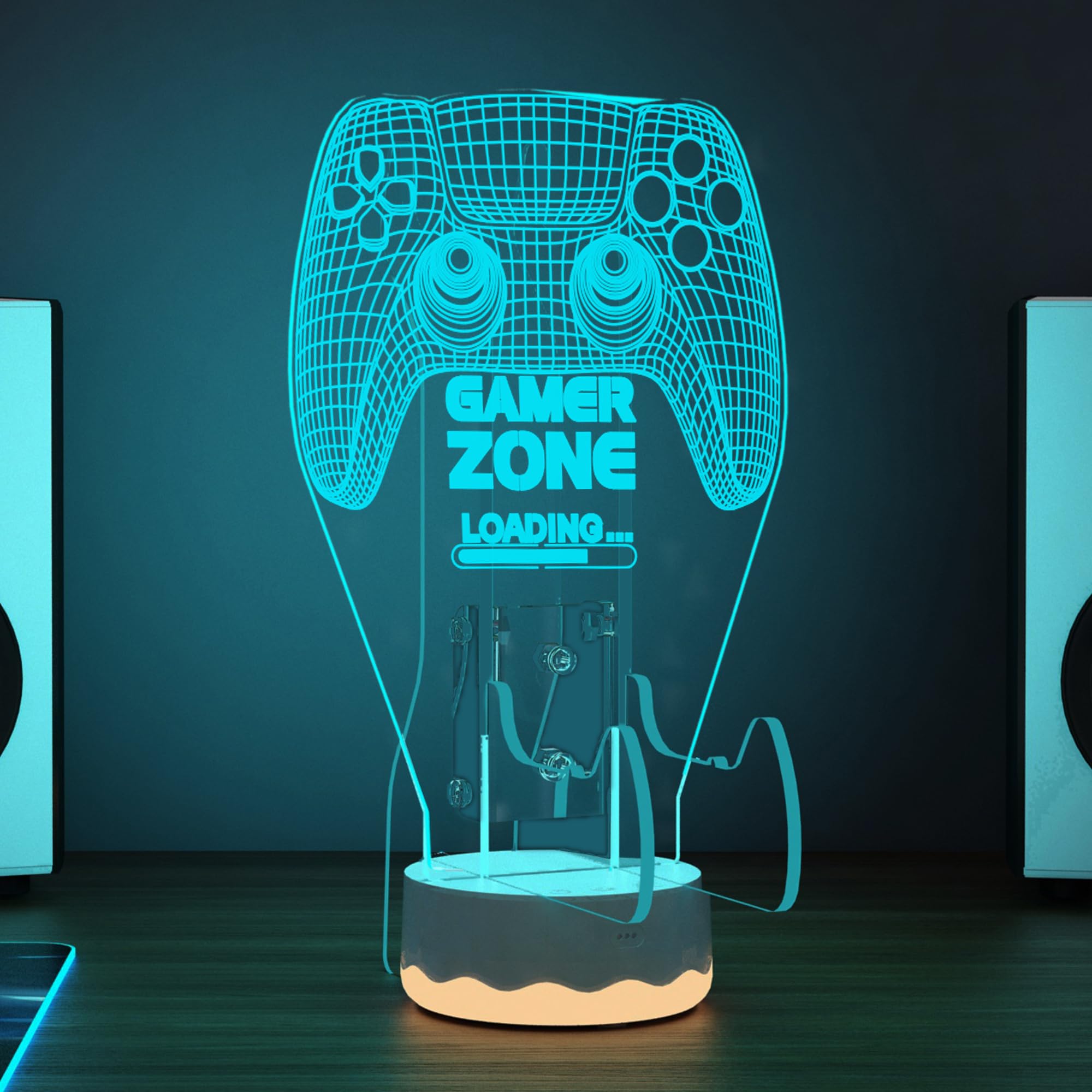 CoolGift Mart Light Up Headset und Controller Ständer, 16 Farben 3D LED Lichter Gamepad Kopfhörerhalter mit Fernbedienung, Game Controller Hänger für alle Universal Gaming PC Zubehör 4