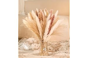 Pampas Grass, 60 Pcs Dried Pampas Grass Decor Natural Brown & White | Bunny Tails Dried Flowers | Wheat Stalks | Reed for Boh