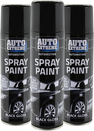 AUTO EXTREME All Purpose Automotive Spray Paint 250ml Black Gloss 3 Pack