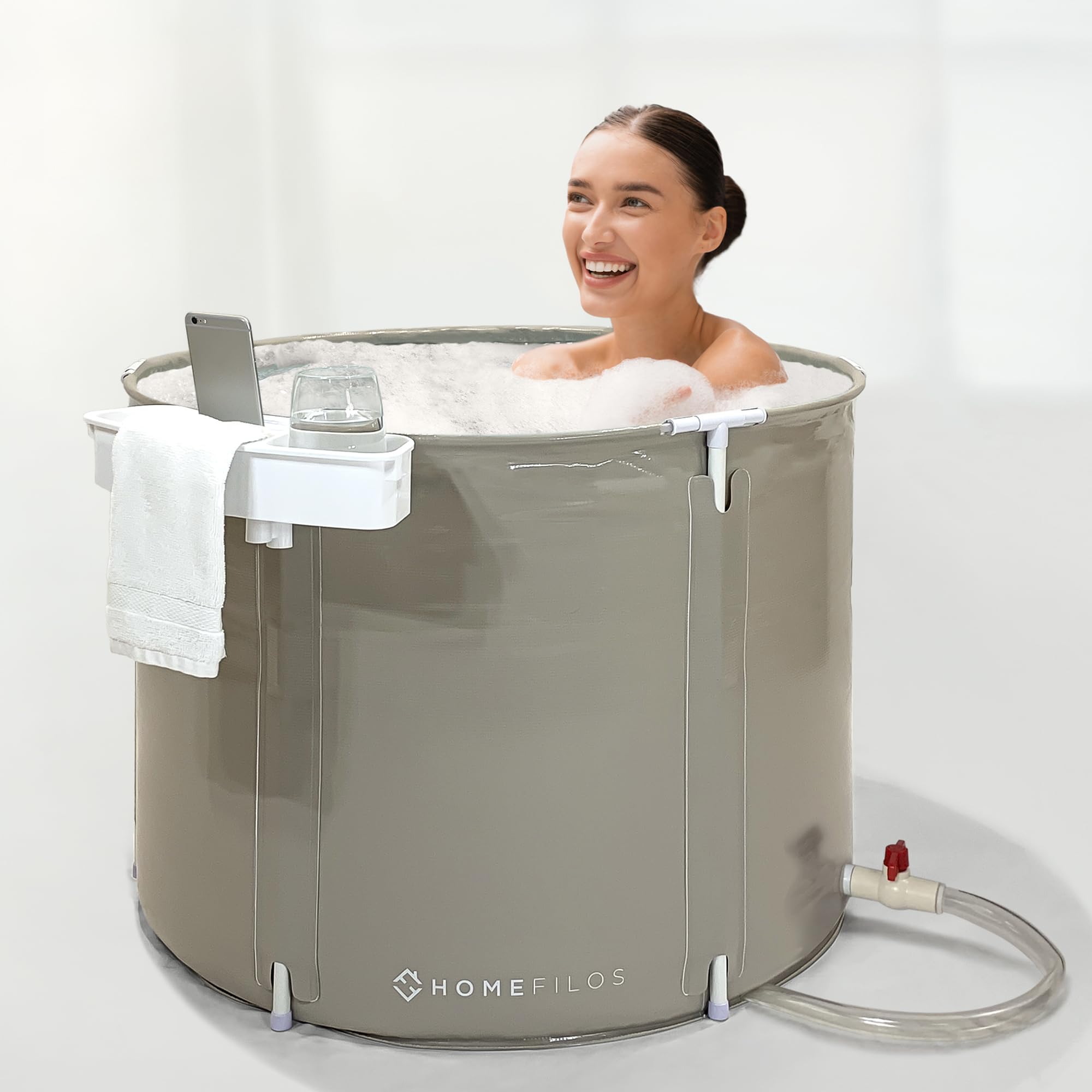 Photo 1 of Portable Bathtub with Tray (Small) by Homefilos, Japanese Soaking Hot Tub for Shower Stall Bath, Collapsible Foldable Flexible Plastic Adult Size Ofuro