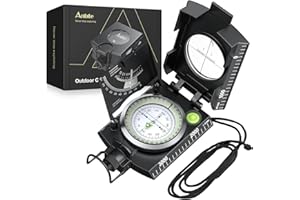 Anbte Hiking Compass, IP65 Waterproof Metal Compass with Sighting Clinometer and Carry Bag, Multifunctional, Portable, for Ca