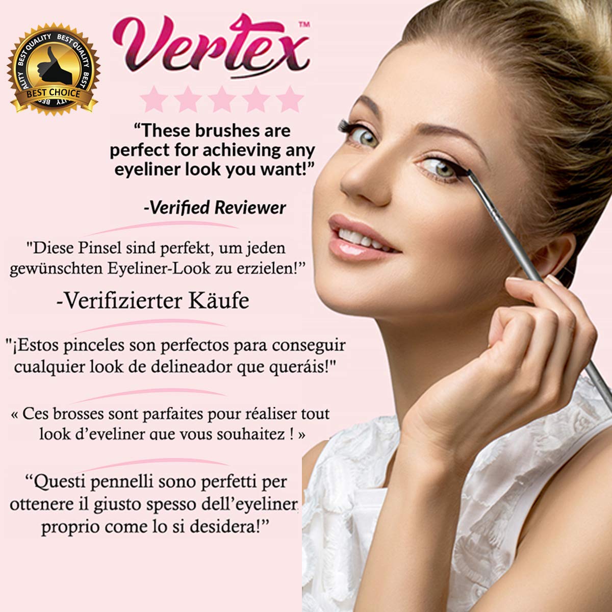 Vertex Beauty Eyeliner Brush Set - Fine, Angled, Winged, Firm, and Flat Brushes - Liquid or Gel Eyeliner Applicator - Pencil-Point Thin Bristles for Detailed Precision Eye Liner Makeup Brush Set (4 Brush Set): Beauty