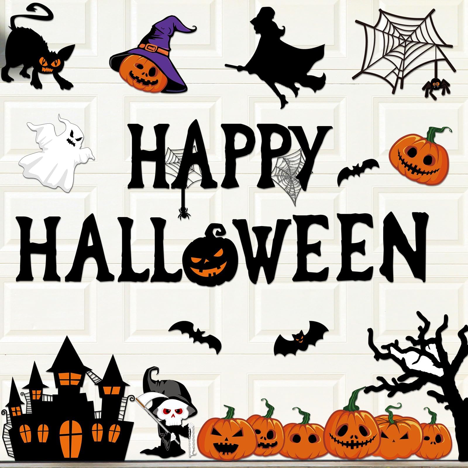 Photo 1 of 30Pcs Halloween Garage Magnets Door Decorations Happy Halloween Pumpkins Witch Bat Castle Ghost Magnetic Refrigerator Stickers Holiday Magnet Large Decals for Halloweens Outdoor Car Party Decor